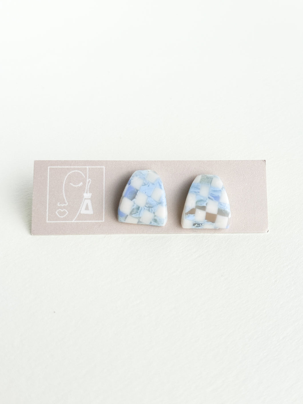 Huggie Studs | icy blue check